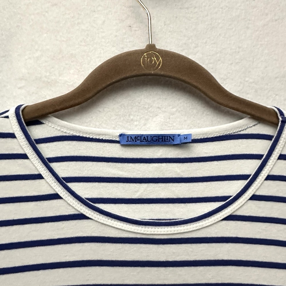 J. McLaughlin Womens Medium M Blue Striped 3/4 Sleeve Nautical Fisherman - Picture 2 of 7